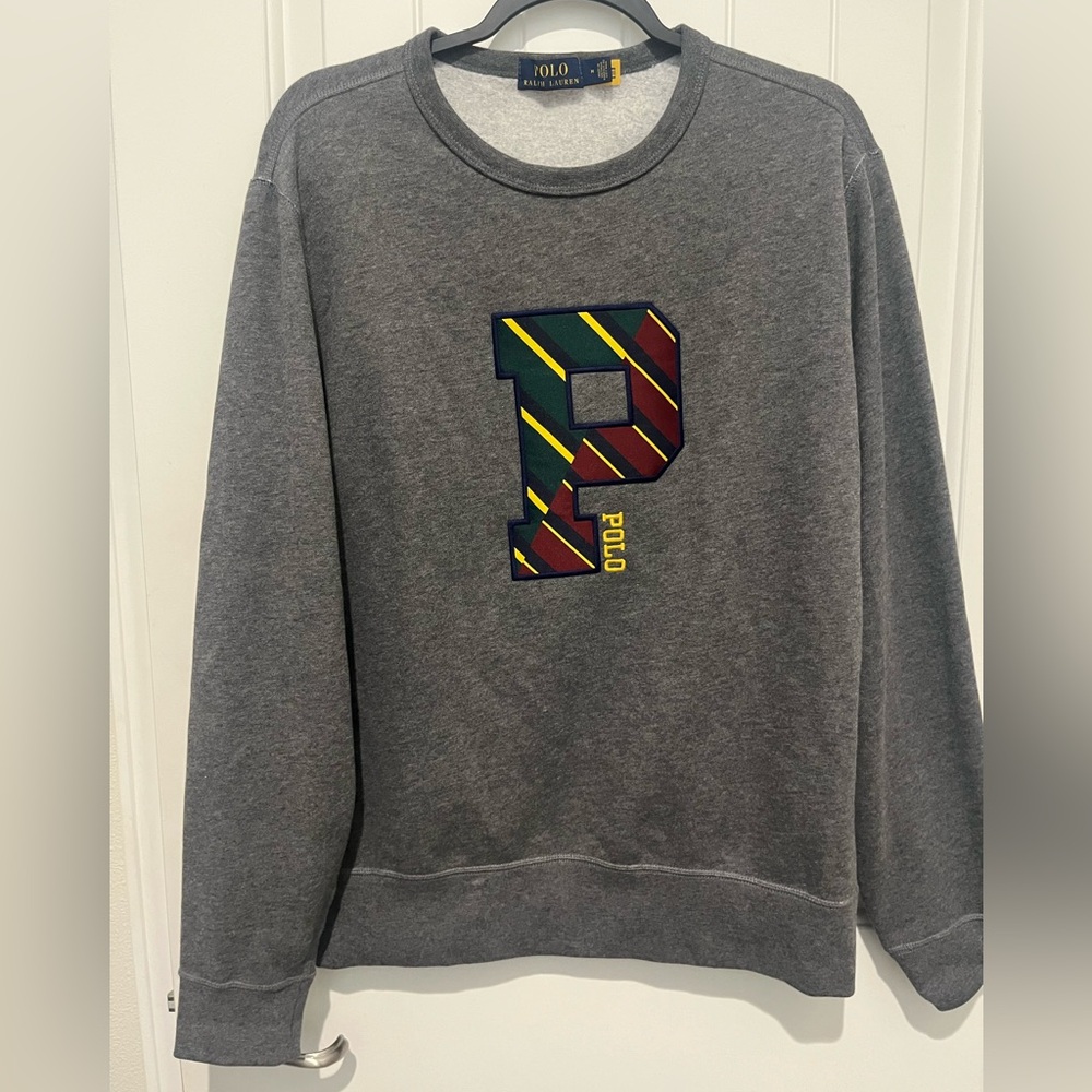 Ralph Lauren Gray Crewneck Sweater with Multicolor Design